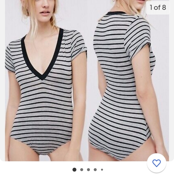 FREE PEOPLE Bodysuit T-shirt With stripes Size Medium Grey Black - Picture 2 of 15